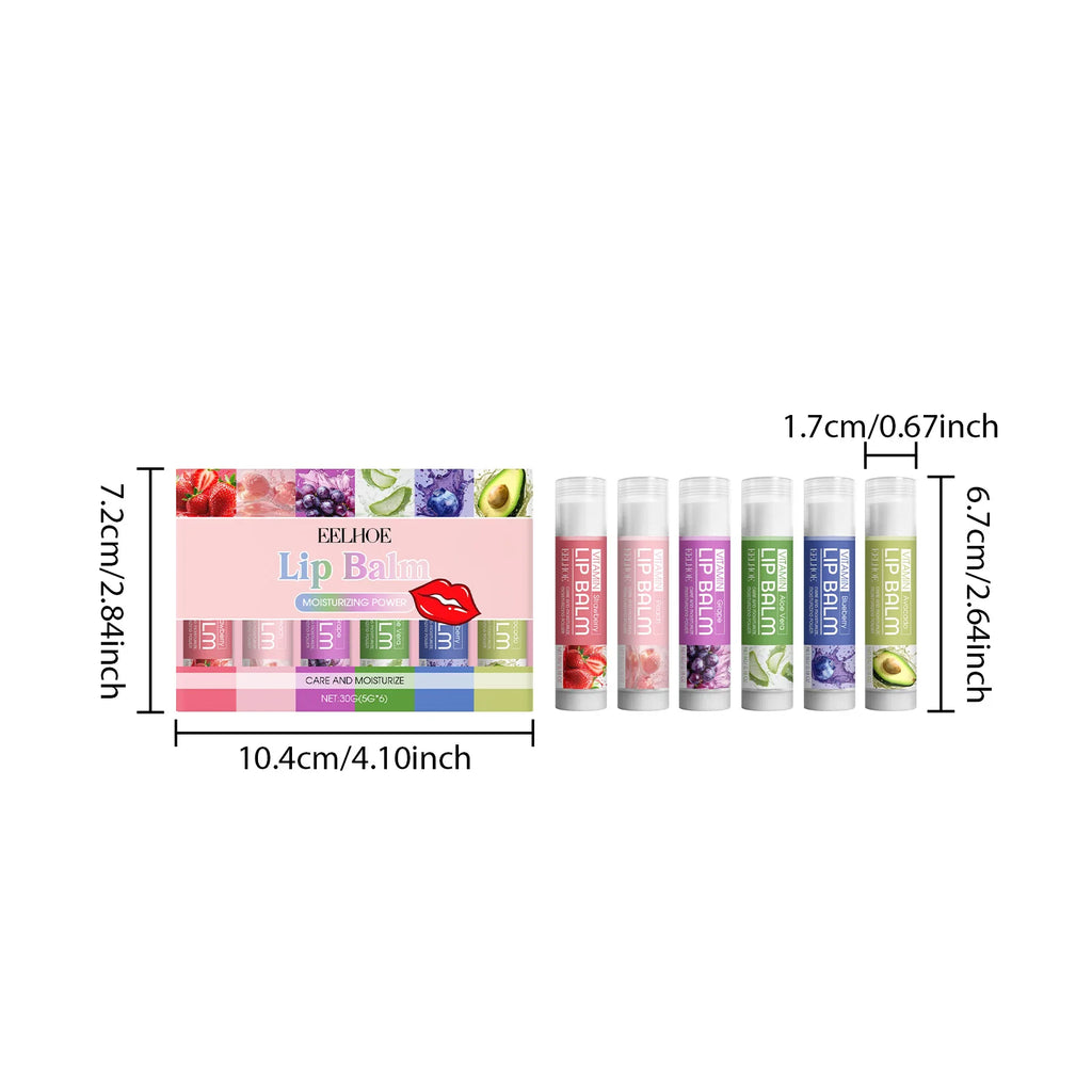 6PCS Moisturizing Lip Balm Set Deep Moisturizing Brightening Lip Color Lip Care for Dry Lips Daily Use Gift For Holiday Parties Qme 1 Set