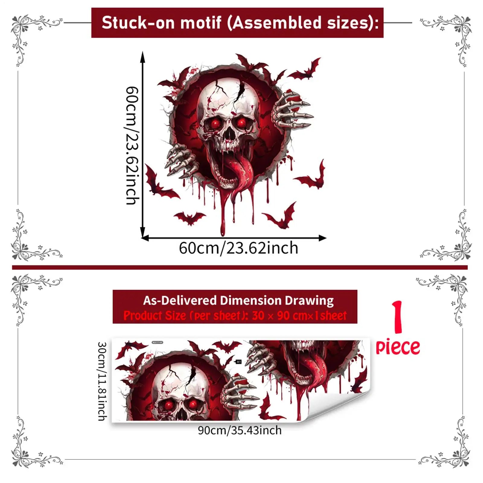 Halloween Wall Decals Waterproof Peel Stick Removable Bloody Skull Qme