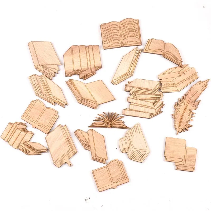 Mixed Book Pattern Wooden Crafts Scrapbooking 10Pcs Wood Ornaments For Decor Birthday Wedding DIY Arts Home Decoration m2553 Qme