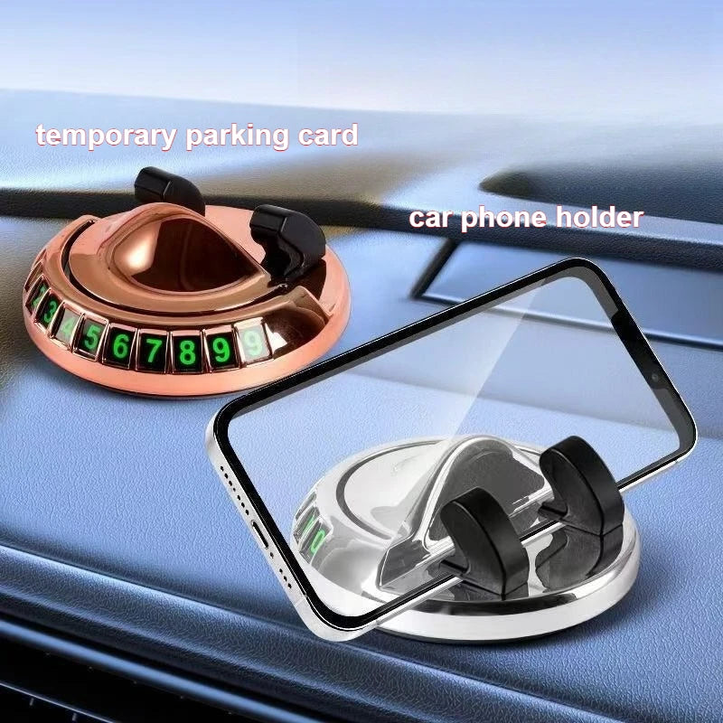 2 in 1 Car Phone Holder with Temporary Parking Number Plate,360° Rotatable Cell Phone Stand,Anti-Slip Luminous Car Phone Mount Qme