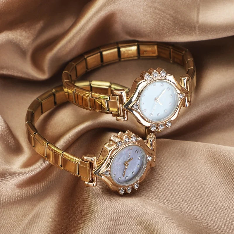 2025New Fit 9MM Width Italian Charm Square Zircon Elastic Watch High Quality Bracelets Bangle for Party Birthday Daily DIY Gifts Qme