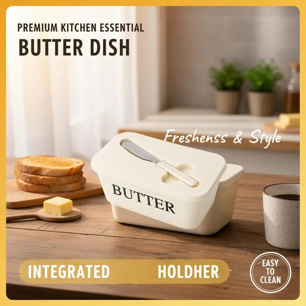 Butter Container Box Dish Lid Knife Restaurant Sealed Storage Kitchen Qme