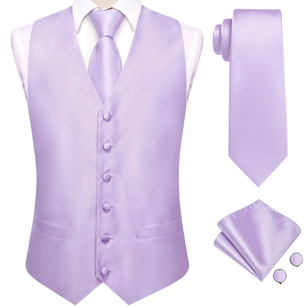 Hi-tie Solid Voilet Lilac Mens Suit Vest Woven Waistcoat Tie Pocket Qme MJ-3231 M