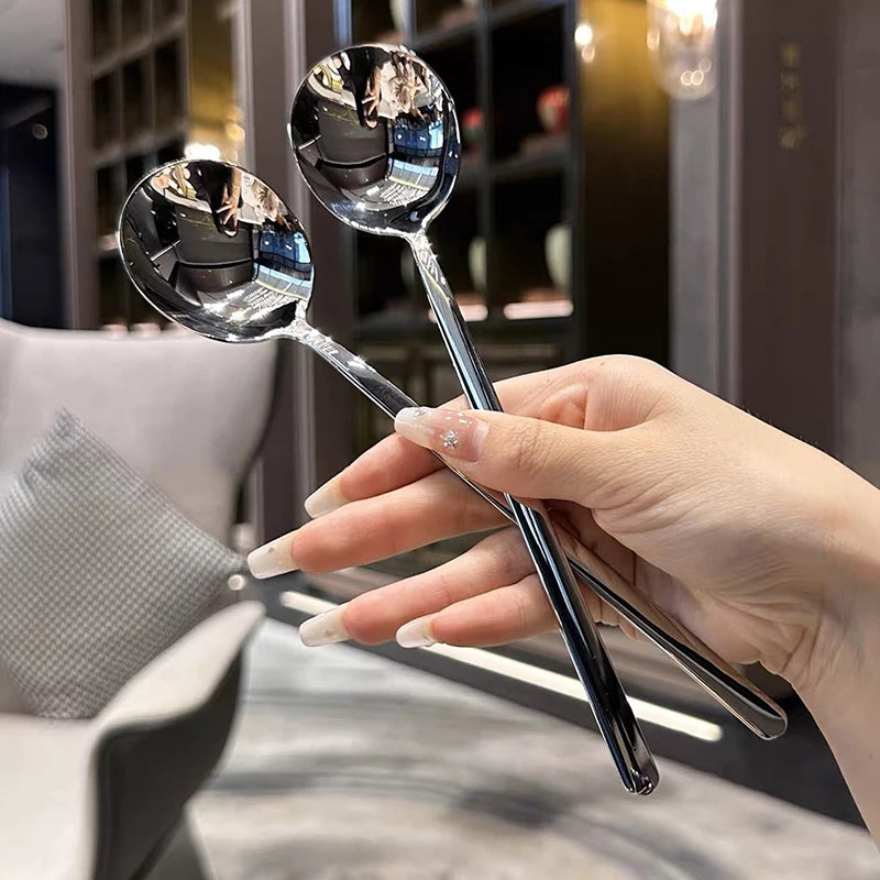 Long Handle Tableware Thicken Stirring Ice Spoon Meal Stainless Steel Qme