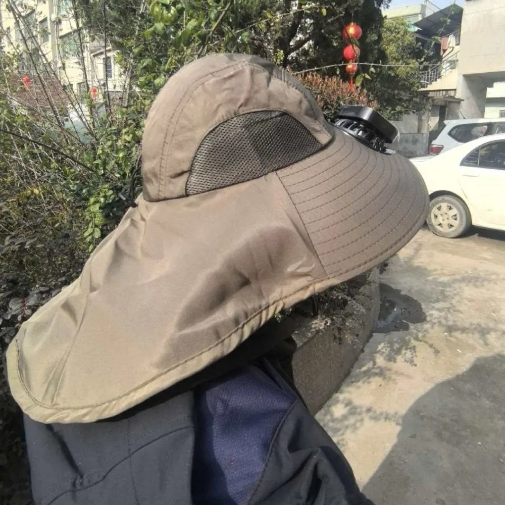 Breathable Solar Fan Hat Strong Wind Wide Brim Sun Hat with Fan with Shawl UV Protection Summer Fan Visor Cap Hot Weather Qme