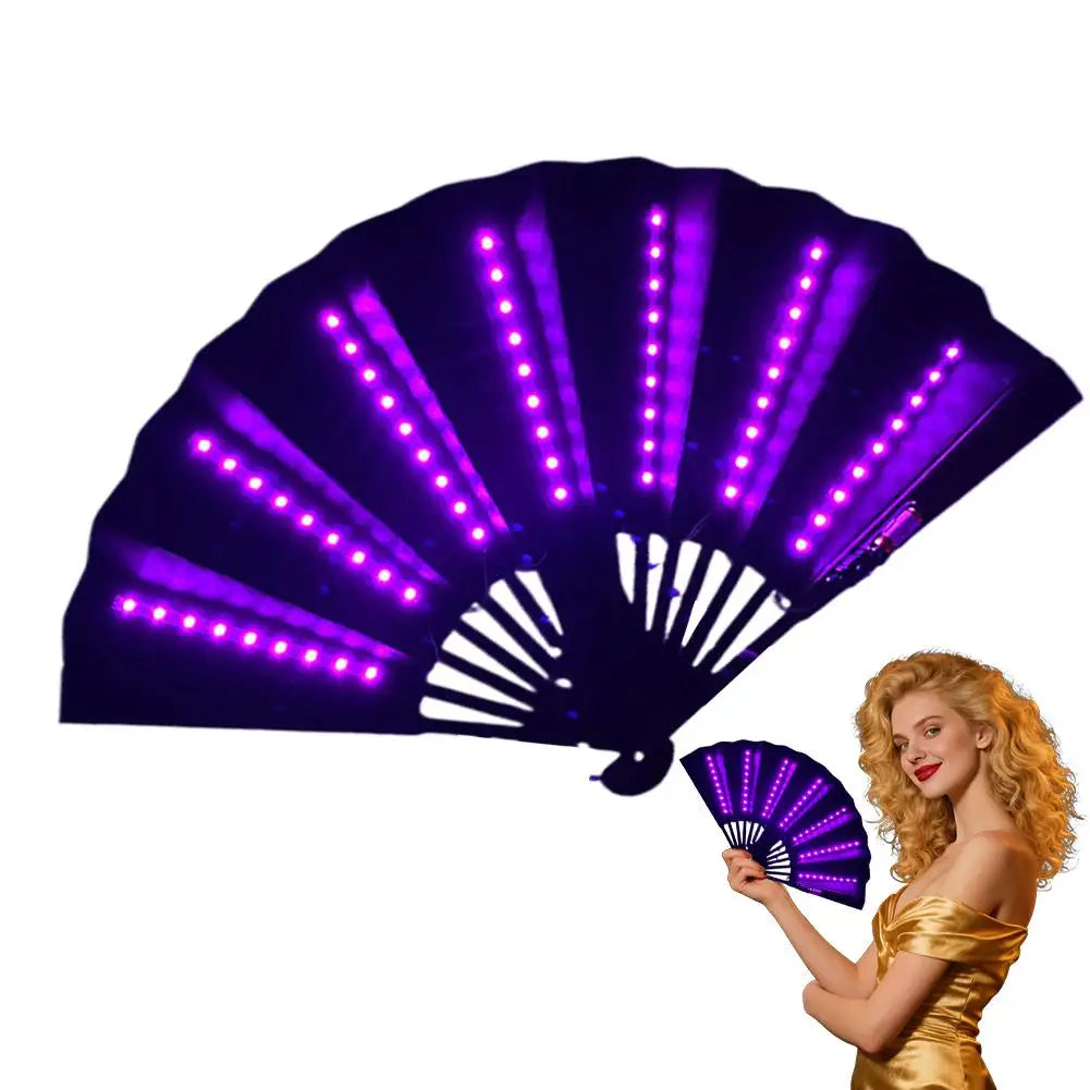 Light Up Folding Fan Line Dancing Women Hand Glowing Stage Qme E