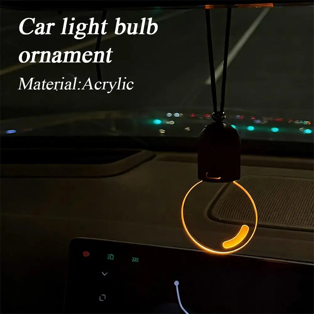 Car Rearview Mirror Pendant Decor Flat Acrylic Retro Light Bulb Atmosphere Ambient Light Interior Decoration for Car Qme
