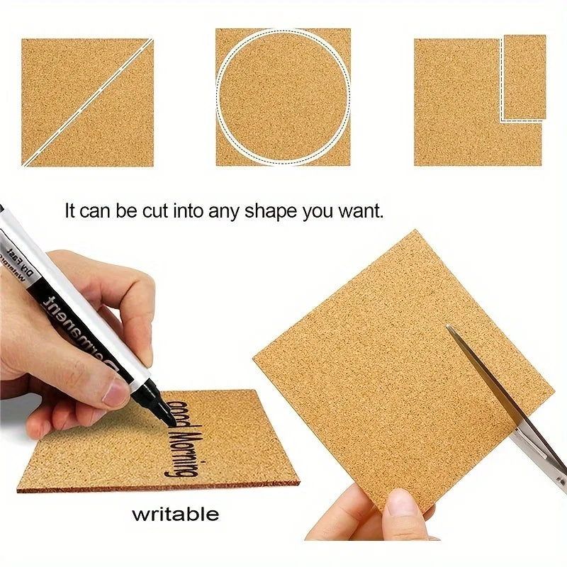 20 Pieces Self-Adhesive Square or Round Cork CoastersTiles Cork Pads Cork Boards Strong Adhesive for Office Home Bar Cafe Qme
