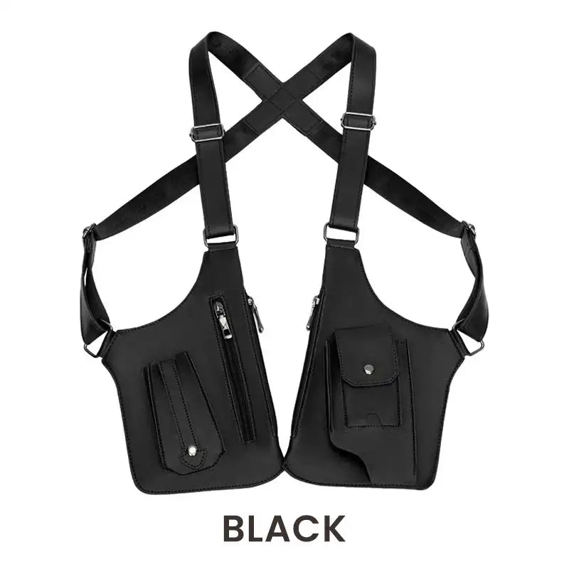 Double Shoulder Strap Multi-pocket Outdoor Anti-theft Tactical Qme black