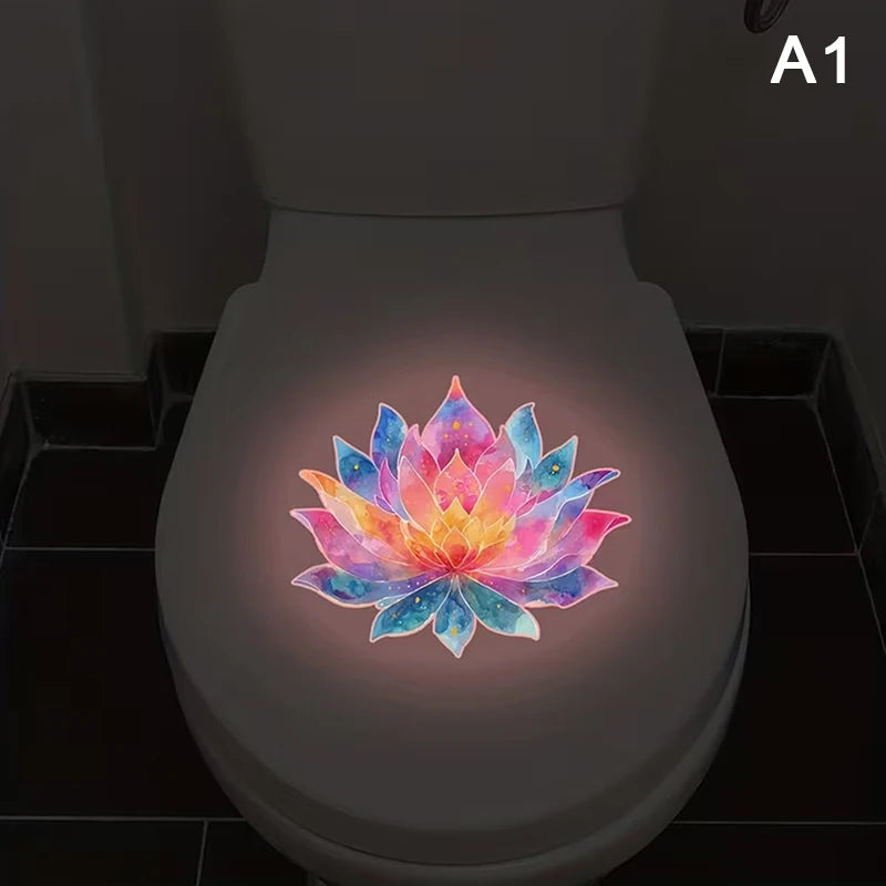 Luminous Toilet Sticker Glow-in-the-dark Flower Lid Self-adhesive Qme A1