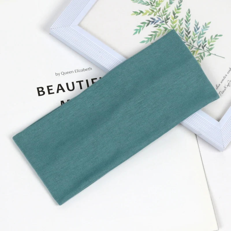 Unisex Solid Wide Elastic Hairband Running Sport Headband Yoga Qme Blue