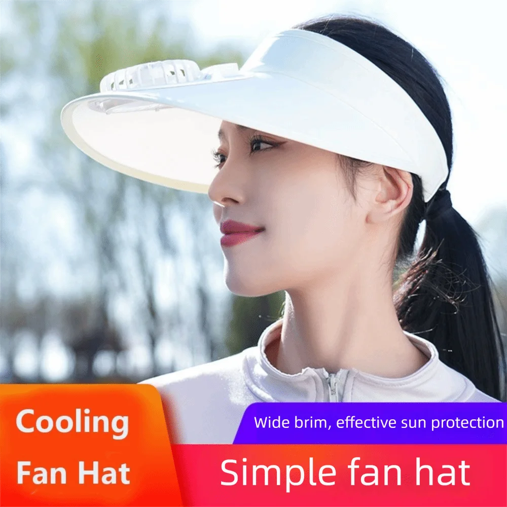 USB Rechargeable Cooling Fan Hat Breathable Large Brim Empty Qme