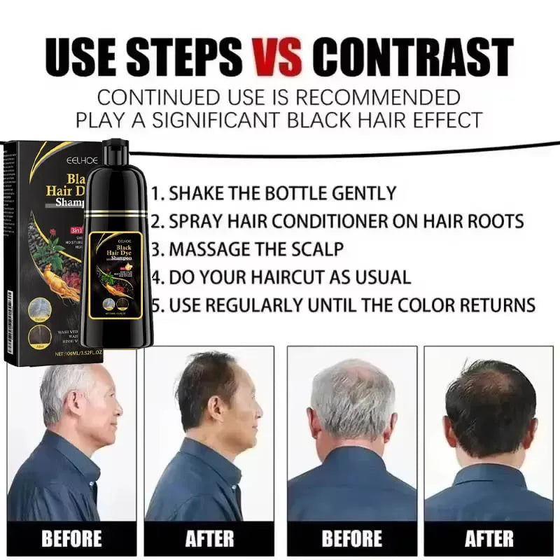 Natural Herbal Hair Dye Shampoo 3 in 1 Change Hair Color Gray Hair to Dark Brown Black Deep Nourishing Care Qme