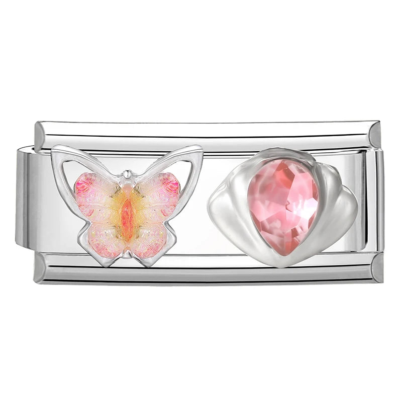 Wholesale Colored Gemstone Bowknot Water Drop Heart Italian Charm Link Stainless Steel Fit 9mm Bracelet Jewelry DIY Making Gifts Qme Style 32
