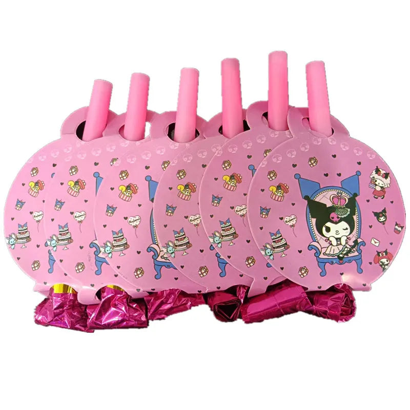 Hello Kitty Kuromi-themed Birthday Party Decorations Balloons Paper Qme Dragon Whistle 6-p