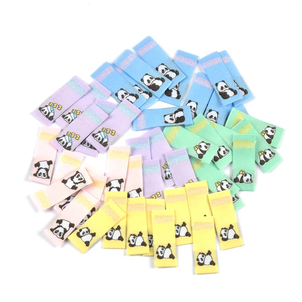 50Pcs New Cartoon Panda Embroidery Labels For Sewing Clothes Accessories Washable Care Garment Tags DIY Supplies Handicrafts Qme