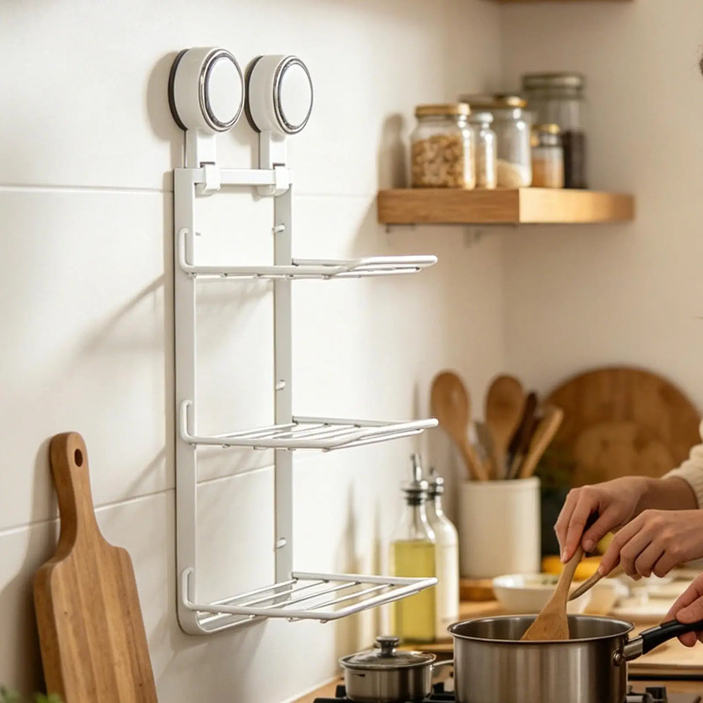 Metal Wall Shelf 3 Tiers Suction Cup Detachable Foldable Storage Shelves Prep Station For Kitchen Dining Room Bathroom Bedroom Qme