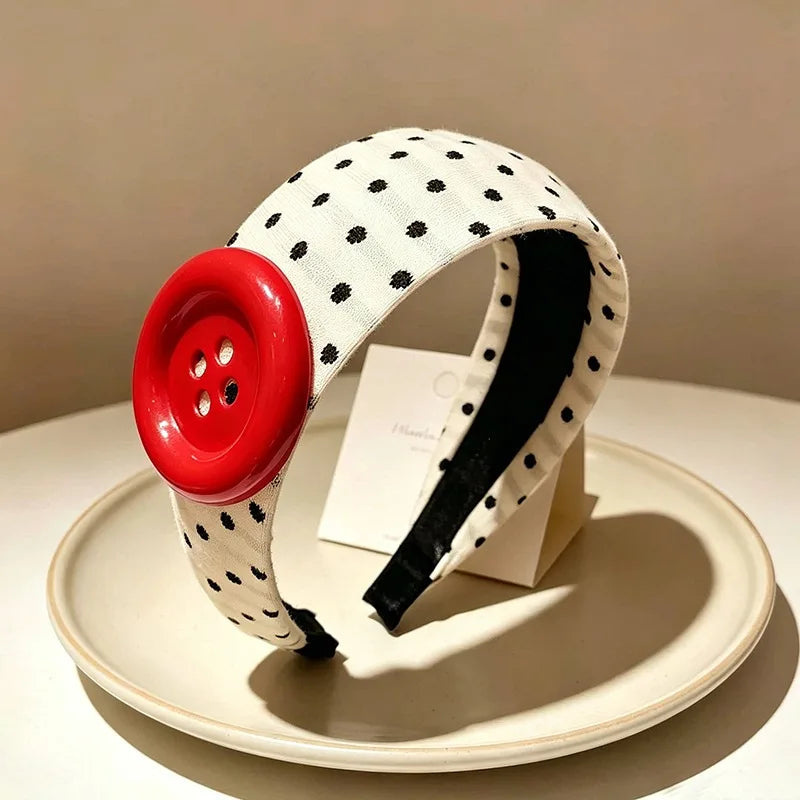Dopamine Large Button Wave Dot Elasticity Headband Fashion INS Style Elastic Headband Sports Fitness Sweat-absorbent Hairbands Qme White Red