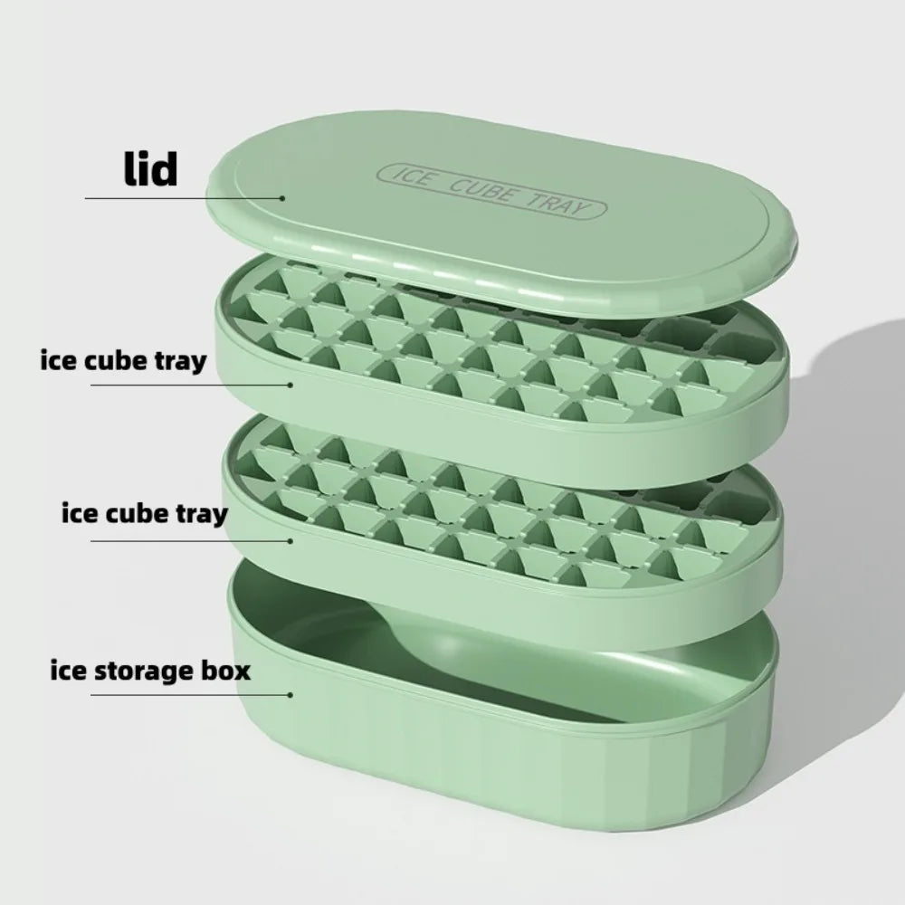 Press-type Ice Cube Mold Silicone Soft Bottom Large Capacity Ice Storage Box One Click Demolding DIY Stackable Covered Ice Maker Qme