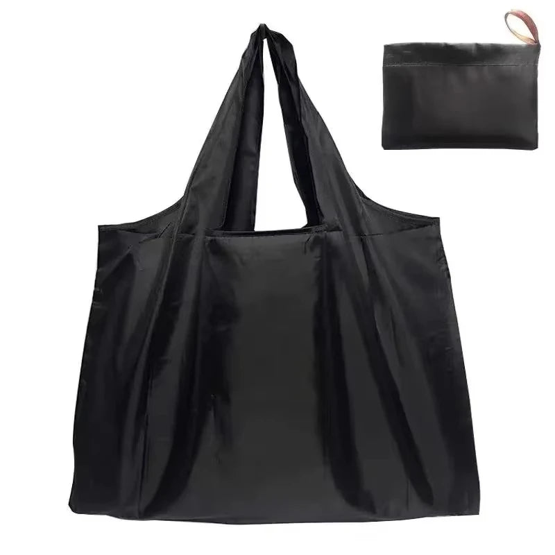 Women Large Capacity Folding Shopping Bag Big Size Portable Grocery Organizer Reusable Nylon Shoulder Handbags Tote Bag Qme black