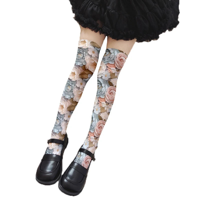 Women's Sexy Thigh-high Stockings Trend Tattoo Full Print Pattern 3D Qme style3 46CM