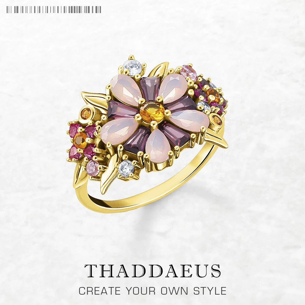 Colourful Flowers Ring 2023 Brand New Fine Jewerly Bohemia 925 Sterling Silver Gift For Women Qme Gold 7