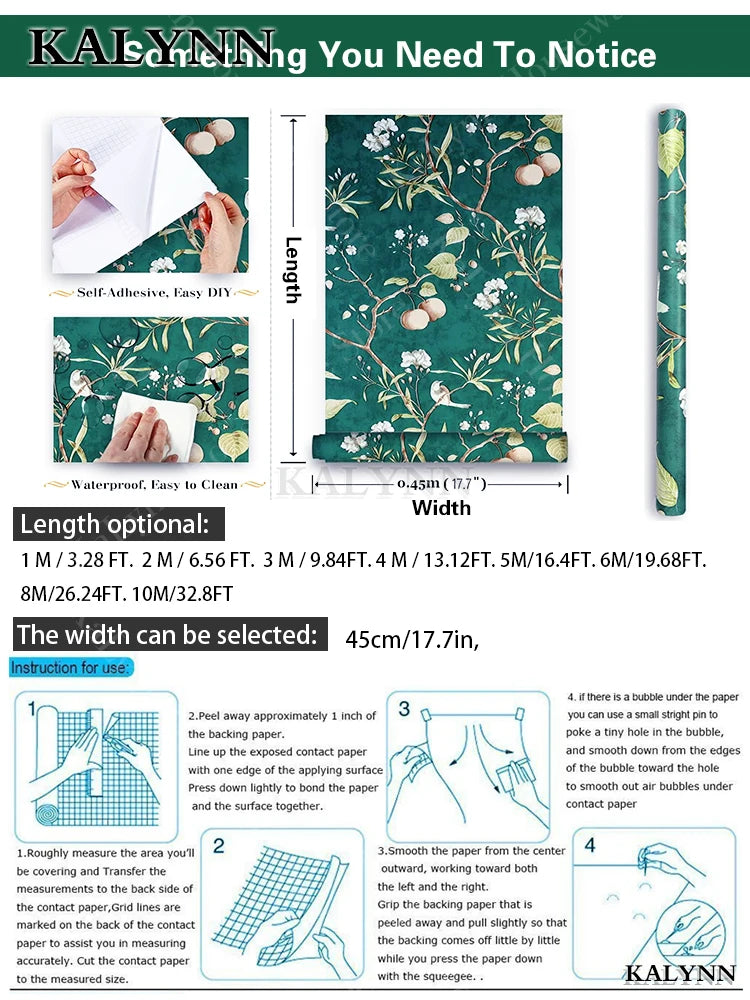 Green Floral Contact Paper Vinyl Peel Stick Wall Vintage Self Qme