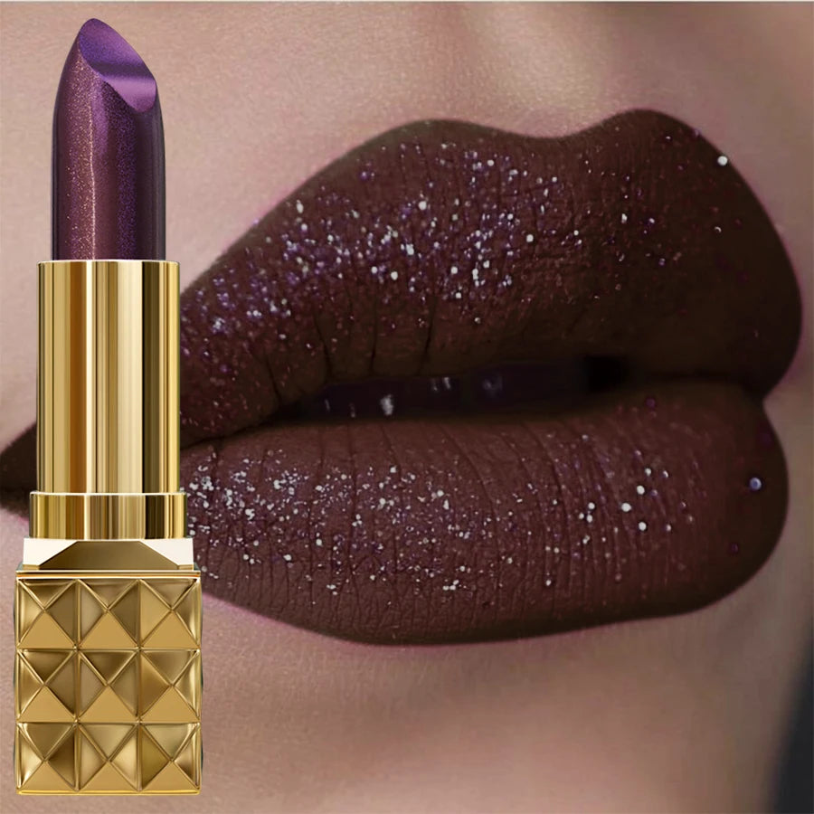 Sexy Glitter Shiny Red Lipstick Pearlescent Lip Tint Long Lasting Qme