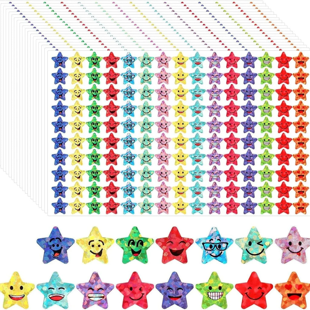 1500 Pcs Glitter Foil Small Star Stickers,15 Designs Happy Face Stickers,Suitable for DIY Handicrafts and Student Reward Prizes Qme