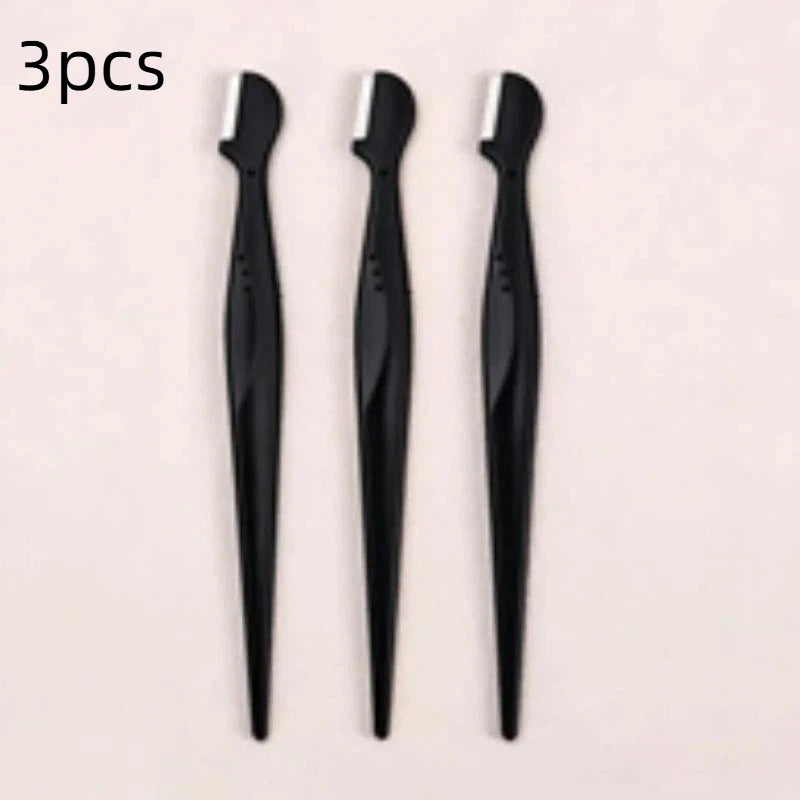 Precision Straight Handle Eyebrow Trimmers 2 3 Round Head Grooming Qme 3pcs Black