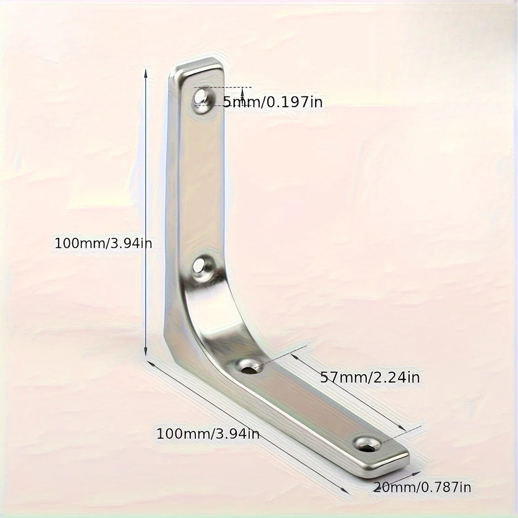 2Pcs Stainless Steel L Shape Shelf Brackets Heavy Duty Floating Wall Mount Support Braces For Wooden Shelves Table Cabinet Qme