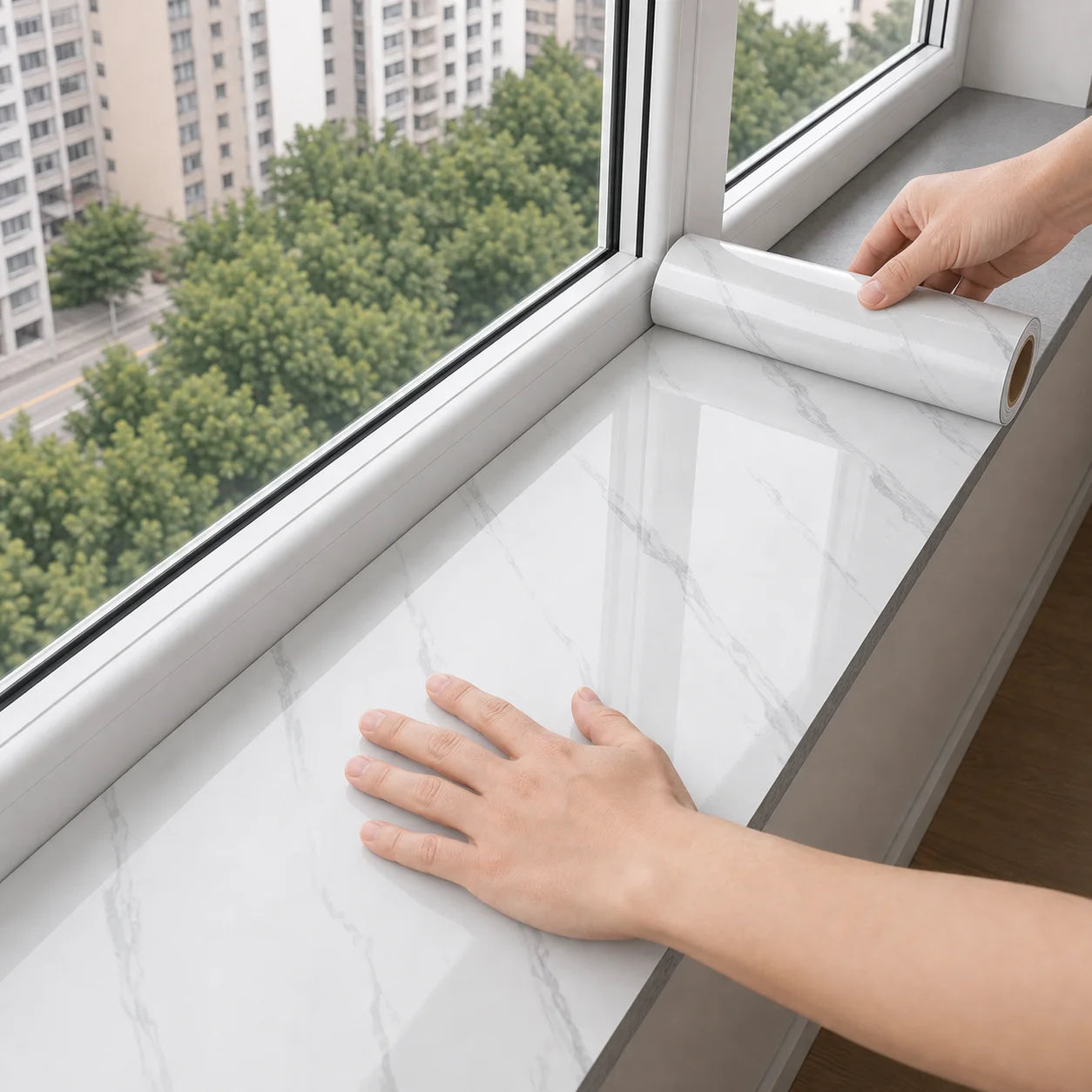 Imitation Ceramic Tile Marble Pattern Window Sill Waterproof Sticker Qme