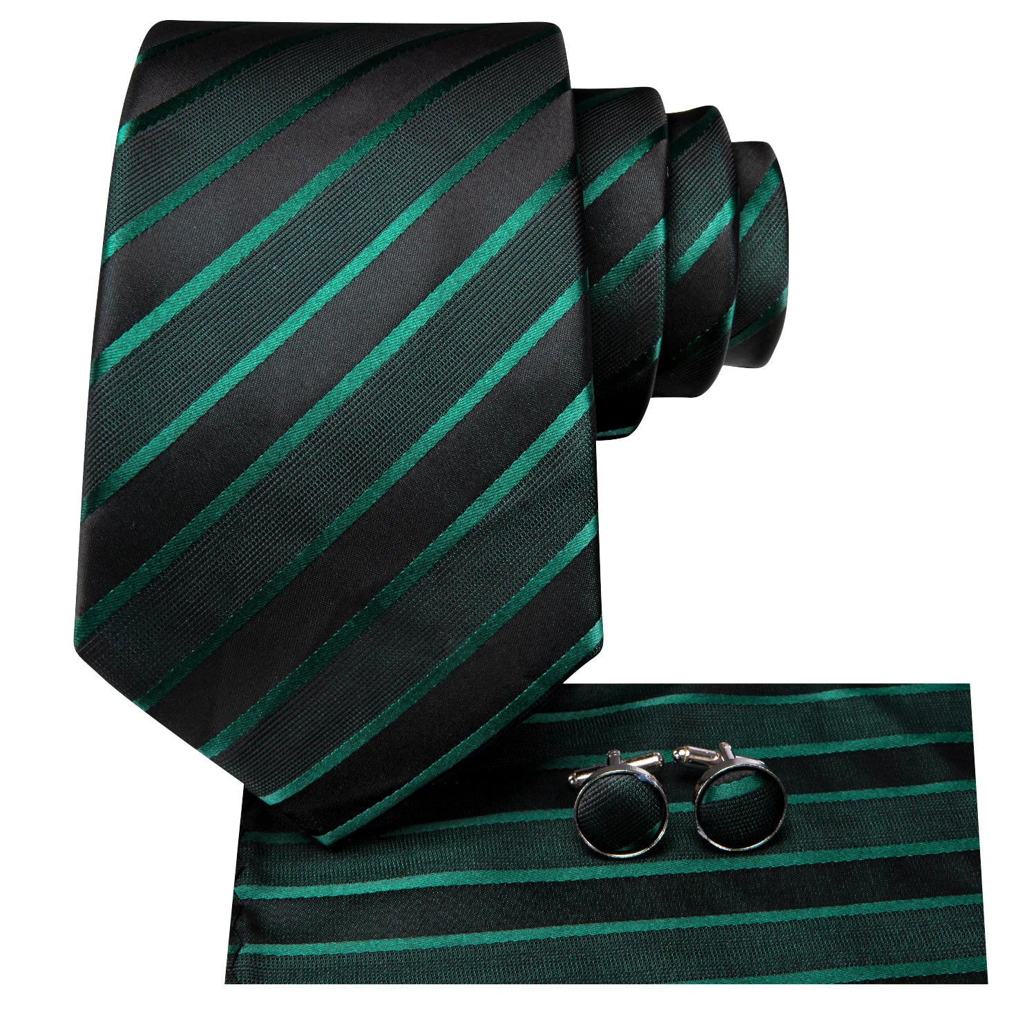 Black Green Striped Ties Men Wedding Accessories Mens Necktie Pocket Qme