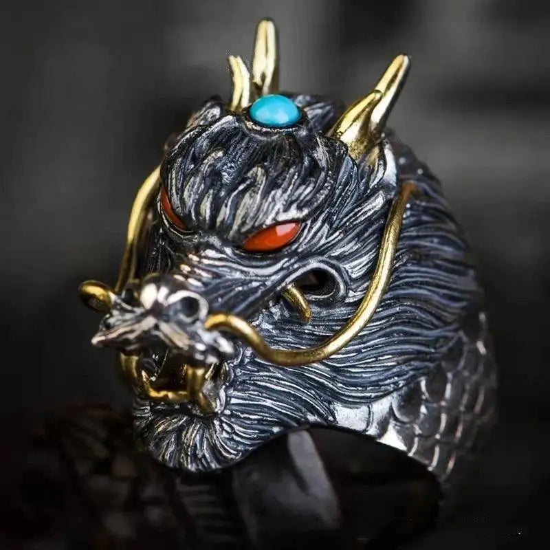 Domineering Dragon Design Men's Ring High-end Retro Adjustable Finger Ring for Streetwear Party Boyfriend Present Qme