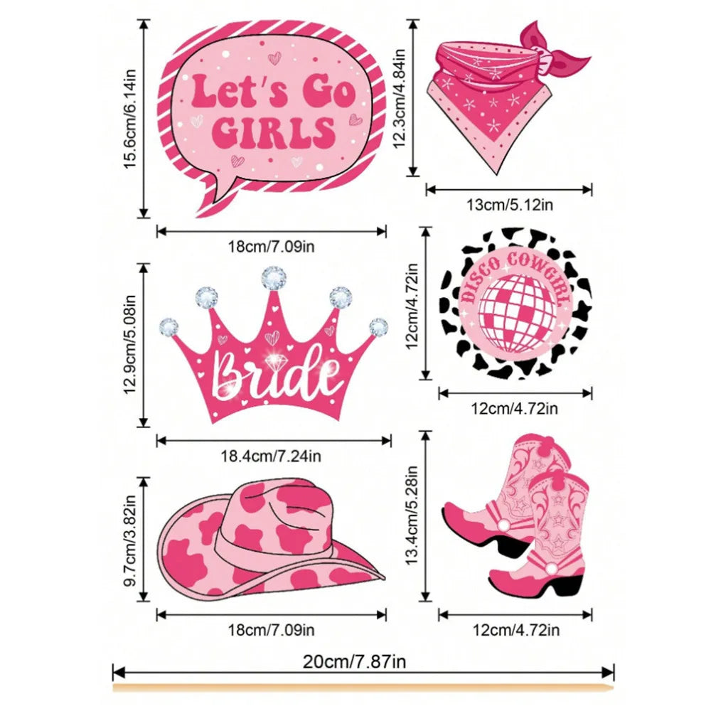 Cowgirl Photo Props Wild West Party Decor Pink Bachelorette Supplies Qme