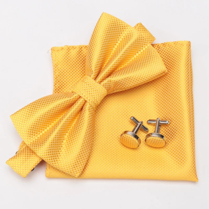 Men Bowtie Plaids Classic Fashion Wedding Party Formal Cufflinks Bow Qme Gold