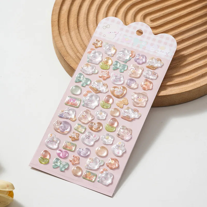 Cute Cartoon Animal 3D Solid Clear Crystal Embossed Stickers for DIY Scrapbook Phone Case Decoration Birthday Gift Reward Qme bear