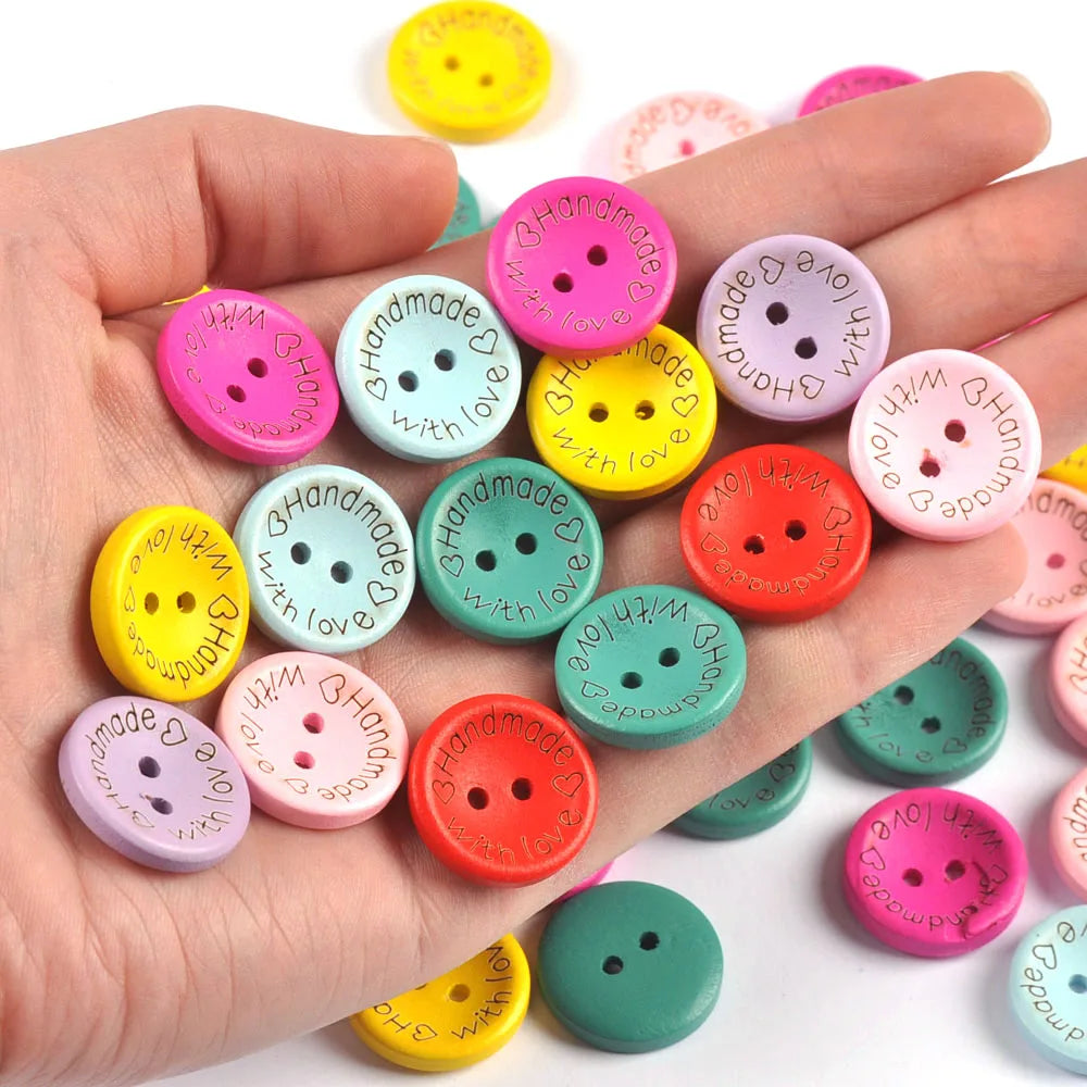50Pcs 20mm Colorful Round Flatback Wooden Buttons Handmade Crafts For Scrapbooking Decor Home Ornaments Sewing Supplies M2740 Qme