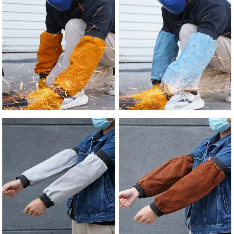1 Pair Portable Welding Arm Guard PU Leather Welding Sleeves Heat Resistant Flame Retardant Arm Protection For Industrial Work Qme