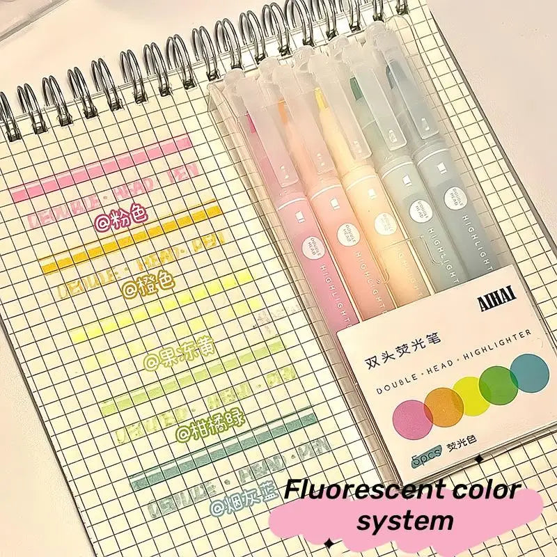 5Colors Highlighter Pen Double Headed Unique Window Tip Highlighters Qme A1