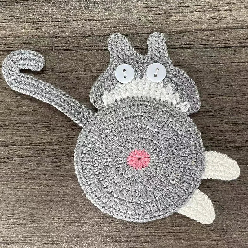 Knitted Cat Butt Coasters Cute Shaped Drink Mats Home Dining Table Qme grey white