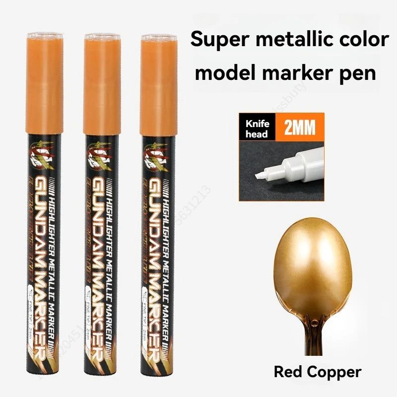 Metallic Markers Colouring Pens for Mech Painting Golden Paint Marker Pen Silvery Reflective Paint Model Marker Pen Stationery Qme 3 Pcs Red Copper