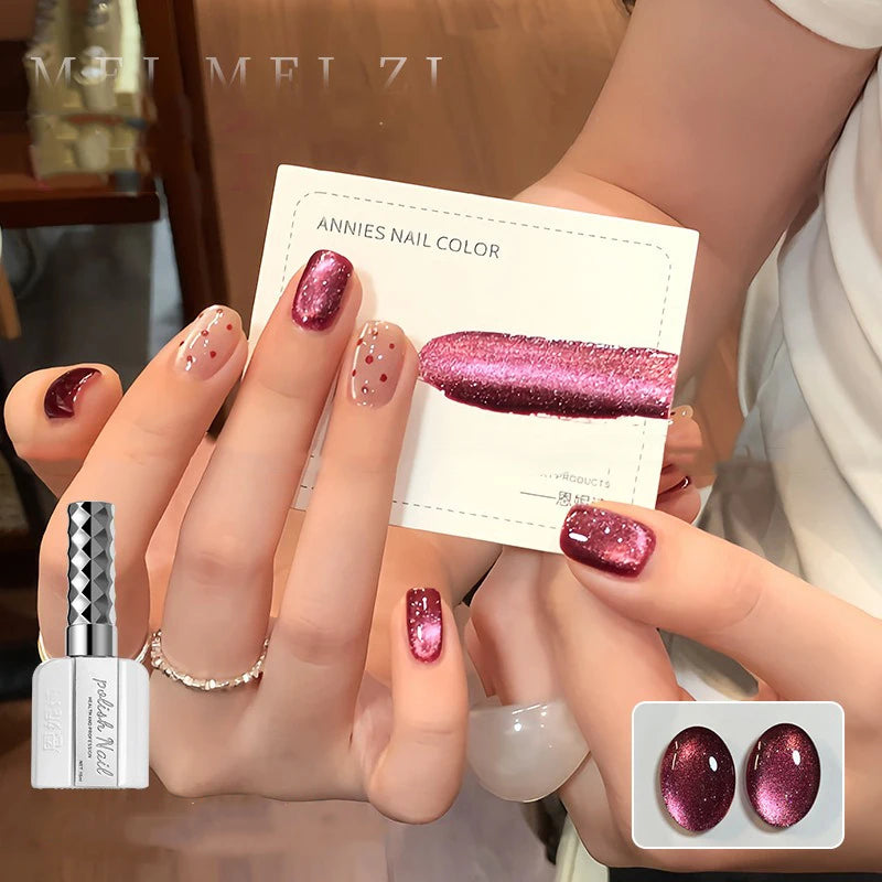 3 Colors Cool Black Cat Eye Gel Polish, Pink Purple Chameleon Holographic Magnetic Nail Gel, High Shine Soak Off UV LED Nail Art Qme 03