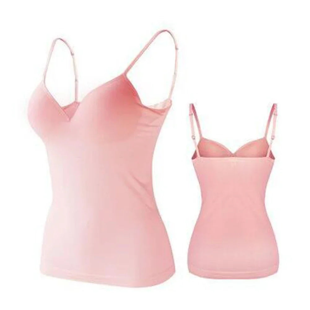 Adjustable Padded Bra Tank Top Women Modal Spaghetti Solid Cami Top Vest Female Camisole with Built in Bra Fitness Clothing Qme PK S