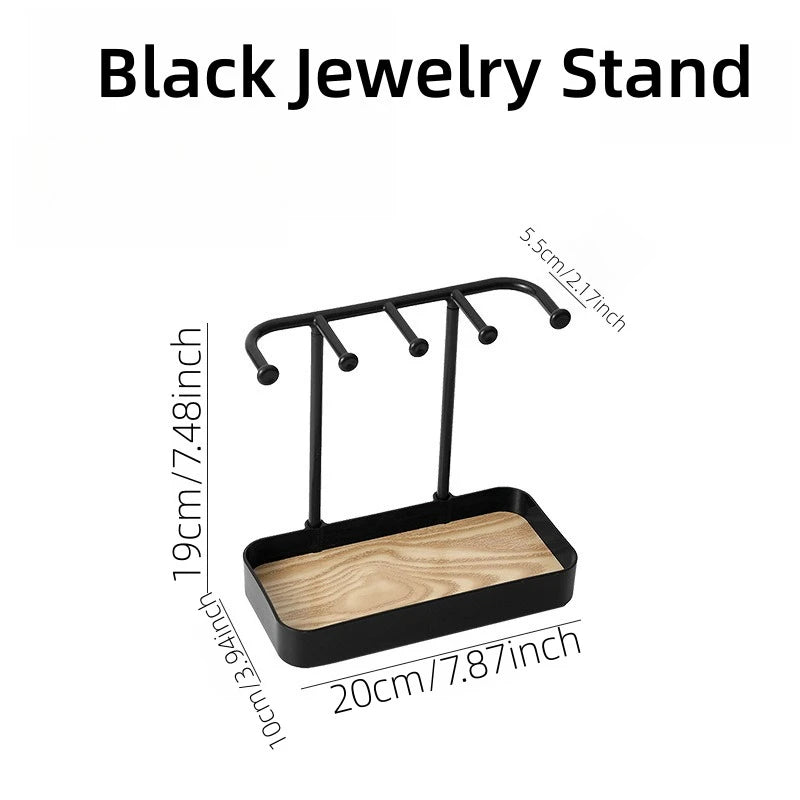 Jewelry Organizer Stand with Tray & Frame - Multi-Tiered Necklace Holder with Hanging Hooks, Earrings Display Rack, Bracelet Qme