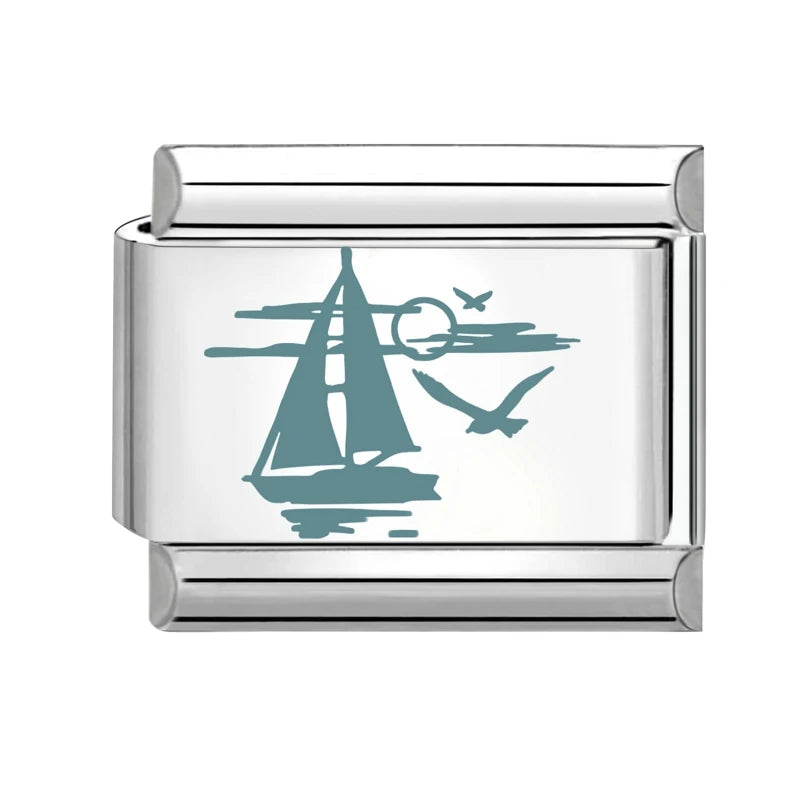 Cartoon Cute Blue Fishs Dolphin Laser Engraving Italian Charm Links Stainless Steel Fit 9mm Bracelet Men Women DIY Making Gifts Qme Style 8