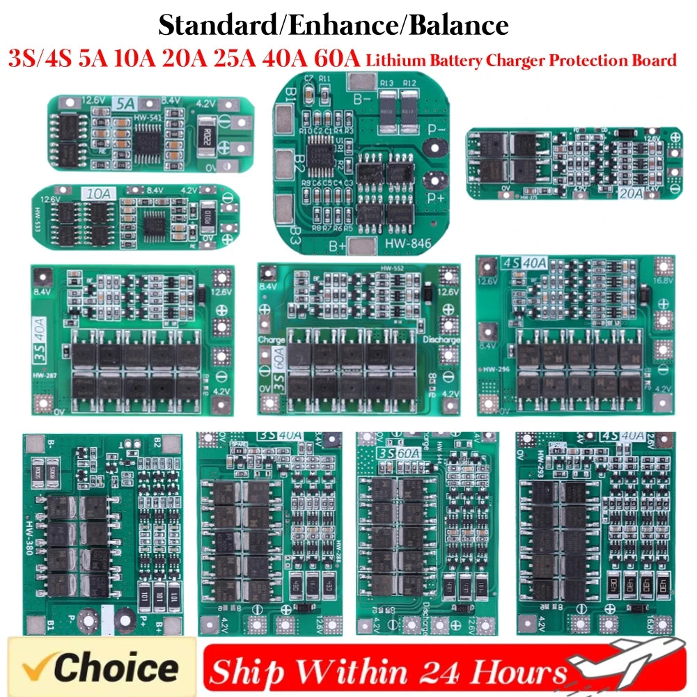 2S 3S 4S 20A 40A 60A Li-ion Lithium Battery Charger Protection Board 18650 BMS Drill Motor 11.1V 12V/14V 16.8V Enhance/Balance Qme