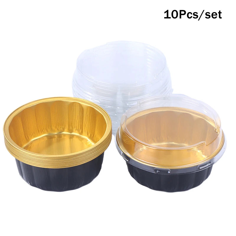 Aluminum Foil Cake Container Pans Liners Lids Heat-resistant Baking Qme Black gold