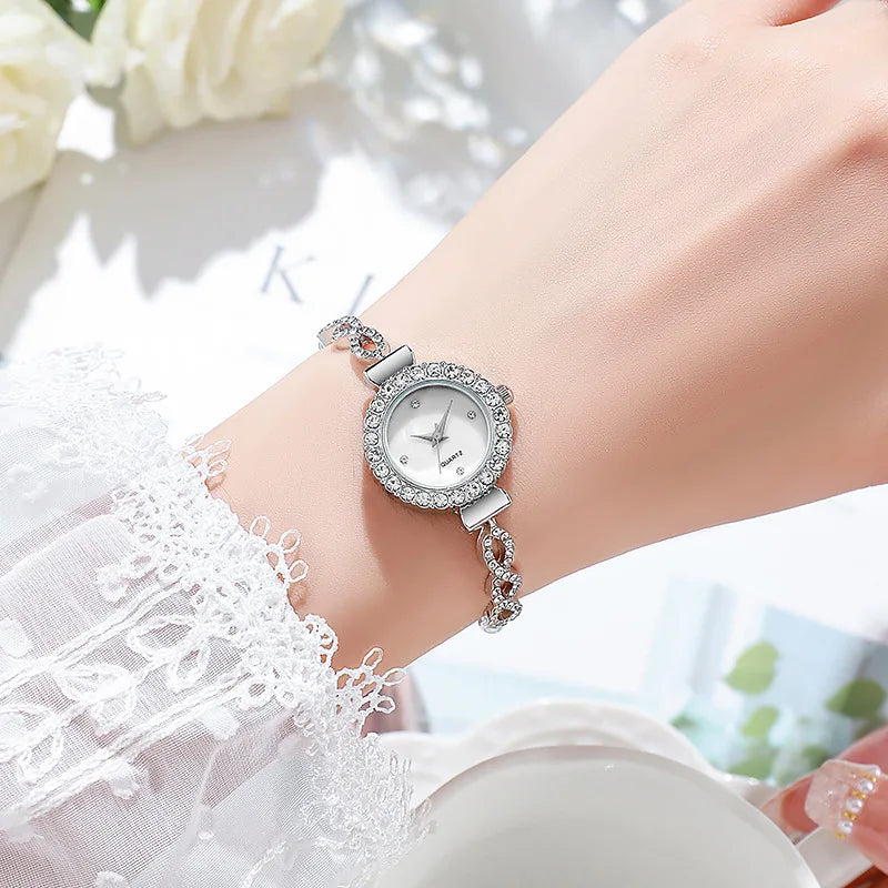 Relógio de quartzo de strass feminino, relógios femininos, relógio, moda Qme Silver