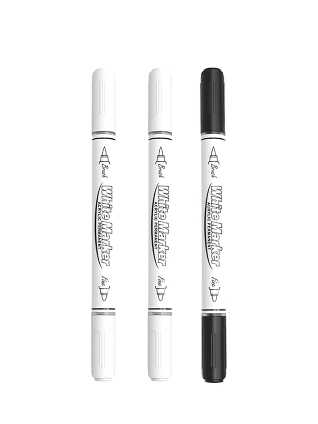 Dual Tip Permanent Acrylic Paint Markers Pens Black White Large Capacity Graffiti Marker for Fabric Stone Wood Glass Art DIY Qme 2white-1black